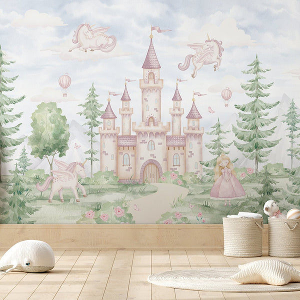 Magical Kingdom in Forest Wall Mural AM139 - CostaCover-Peel and stick Removable Wallpaper-accent wallpaper-adhesive wallpaper-baby bedroom