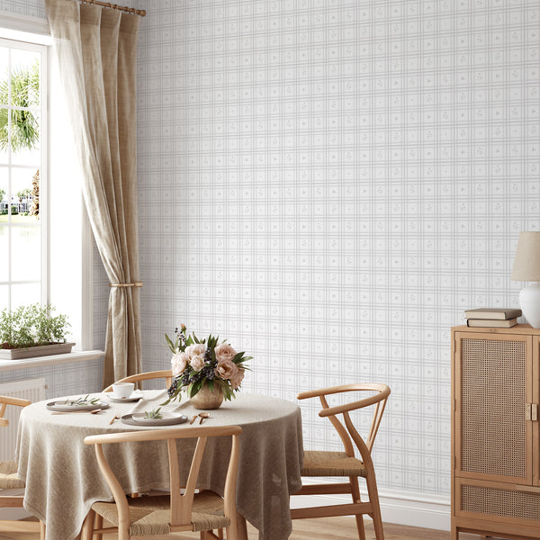 Gray Plaid Floral Wallpaper L149