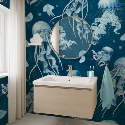 Blue Neon Jellyfish Wall Mural SM063