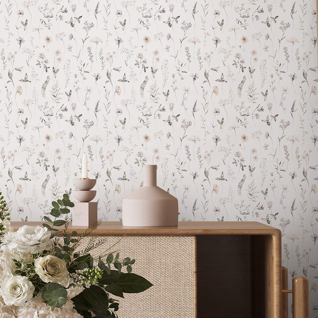 Tiny Neutral Wildflowers Wallpaper S064