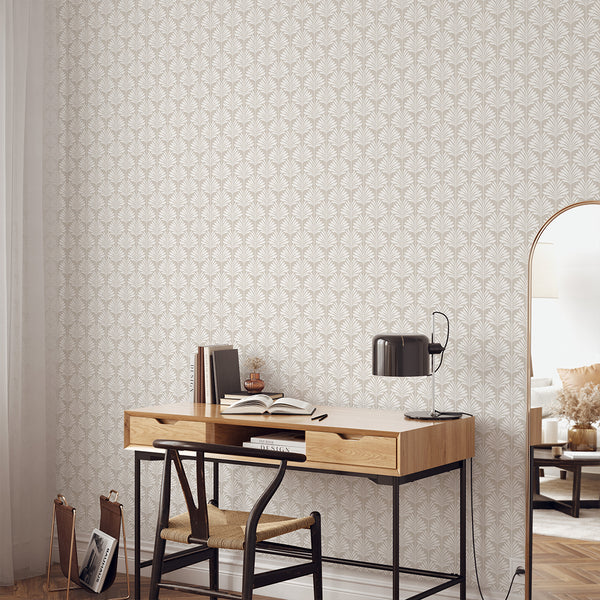 Beige Coastal Leaves Wallpaper L063