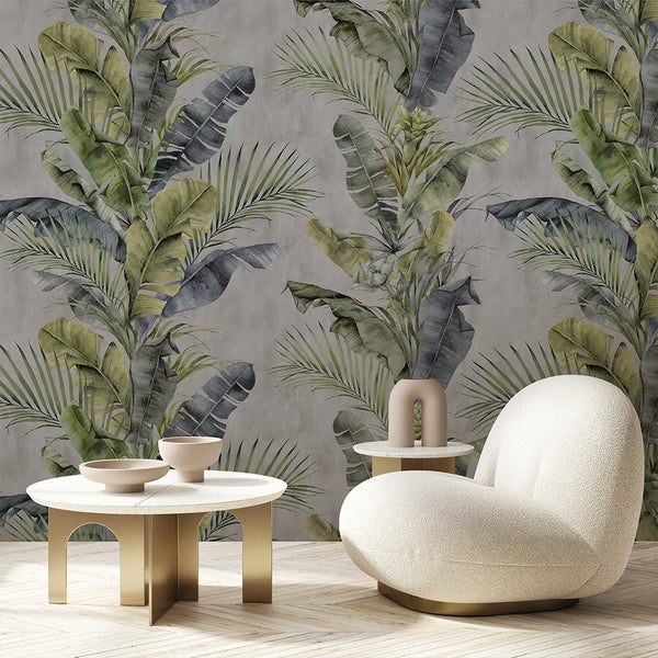 Gray Green Tropical Coastal Wallpaper A130 - CostaCover - Peel and stick Removable Wallpaper - accent wallpaper - adhesive wallpaper - bathroom wallpaper