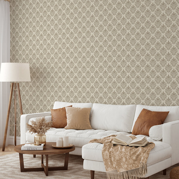 Beige Taupe Botanical Leaf Wallpaper L036