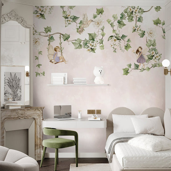 Fairies and Hanging Vines Wall Mural SM055 - CostaCover - Peel and stick Removable Wallpaper - accent wallpaper - adhesive wallpaper - baby bedroom