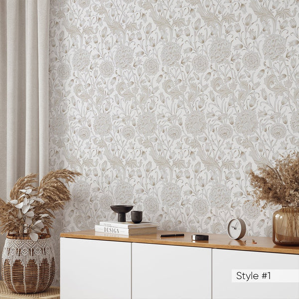 Beige Wild Tulip by Morris Wallpaper W110 - CostaCover - Peel and stick Removable Wallpaper - abstract floral - abstract wallpaper - accent wallpaper