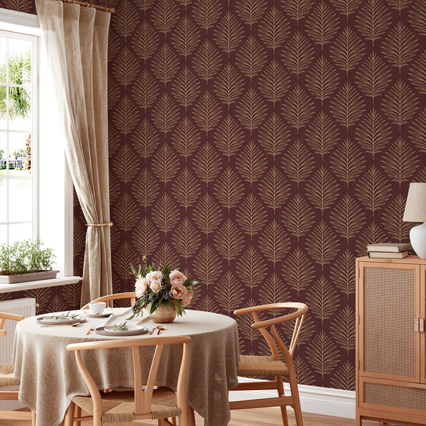 Burgundy Palm Leaves Wallpaper L058