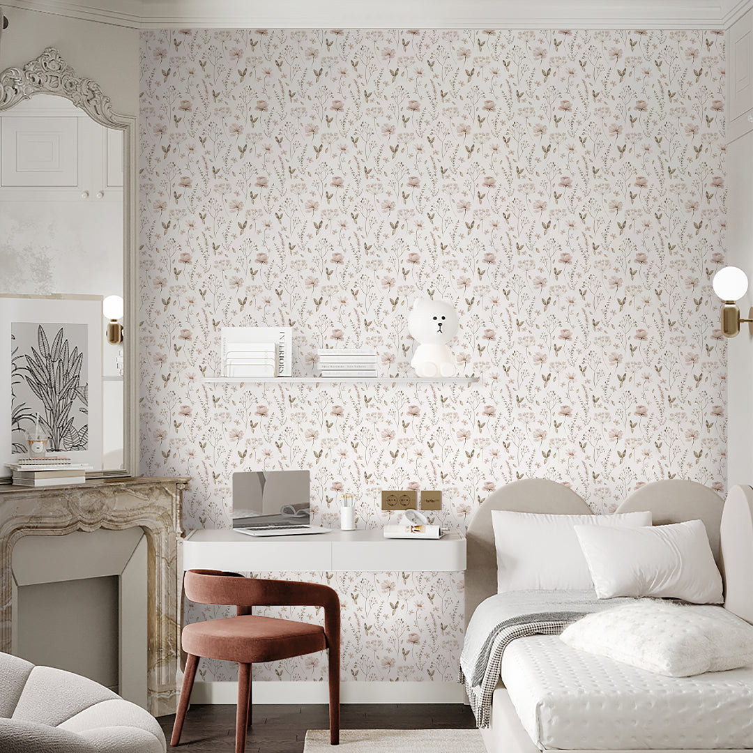 Neutral Floral Wallpaper S065