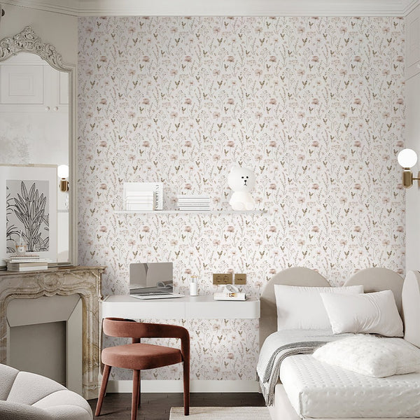 Neutral Floral Bedroom Wallpaper S065 - CostaCover-Peel and stick Removable Wallpaper-accent wallpaper-adhesive wallpaper-bathroom wallpaper