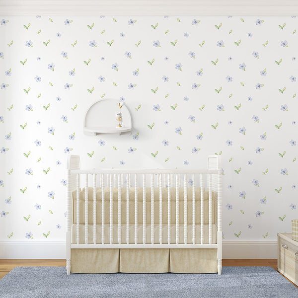 Blue Petite Flowers Wallpaper S066 - CostaCover - Peel and stick Removable Wallpaper - abstract floral - accent wallpaper - adhesive wallpaper