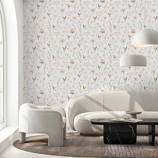 Elegant Wildflowers Wallpaper S070 - CostaCover - Peel and stick Removable Wallpaper - accent wallpaper - adhesive wallpaper - baby bedroom