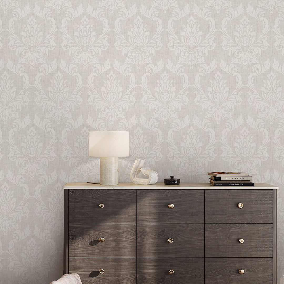 Beige Classic Damask Wallpaper A031