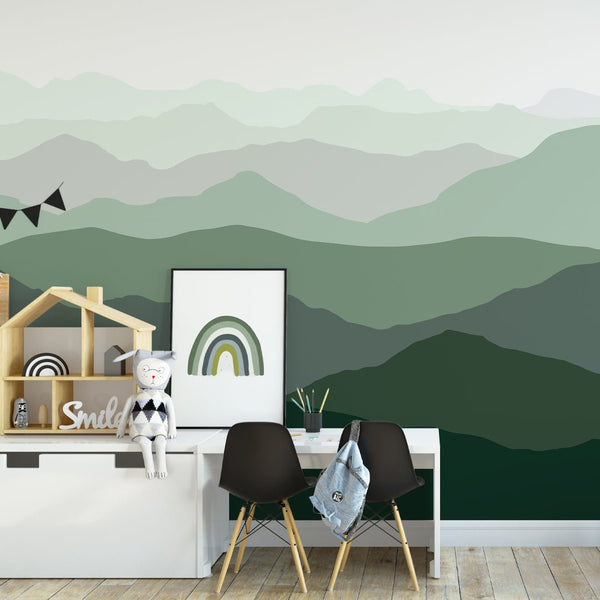 Green Abstract Mountains Wall Mural WM040 - CostaCover - Peel and stick Removable Wallpaper - Abstract - abstract lines - abstract wall art