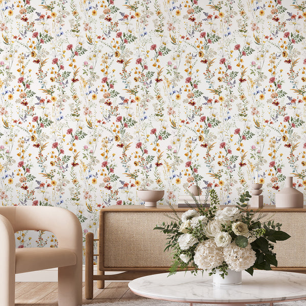 Elegant Red Yellow Wildflowers Wallpaper S074