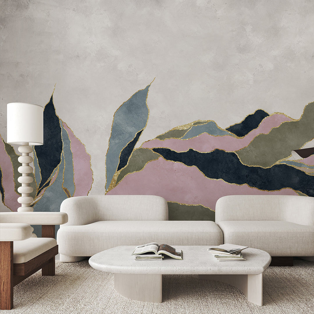 Pink Green Blue Abstract Leaf Wall Mural CCM211
