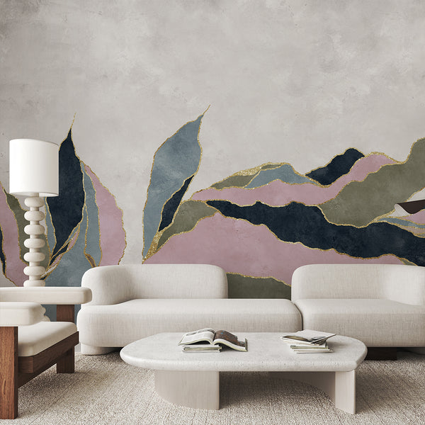 Pink Green Blue Abstract Leaf Wall Mural CCM211