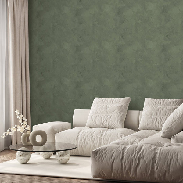 Green Limewash Plaster Wallpaper A035 - CostaCover-Peel and stick Removable Wallpaper-Abstract-Abstract Plaster-abstract wall art