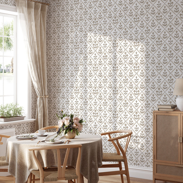 Beige Floral Lattice Wallpaper L120