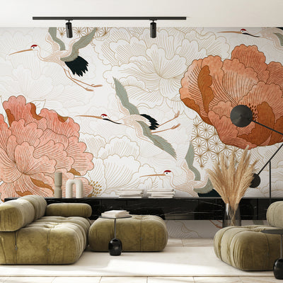 Flying Japanese Cranes Wall Mural WM121