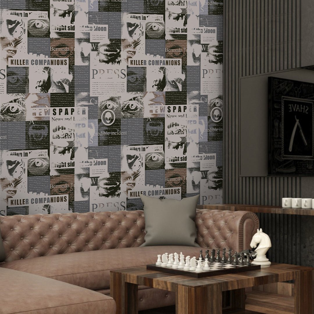 Newspaper Photo Effect Pattern Wall Mural with editorial collage imagery