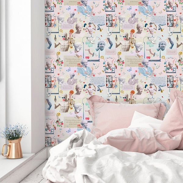 Motivation Quotes with Greek Statues Wallpaper CC296 - CostaCover - Peel and stick Removable Wallpaper - Abstract - abstract floral - abstract lines