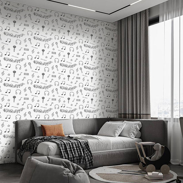 Black and White Music Notes Wallpaper S134