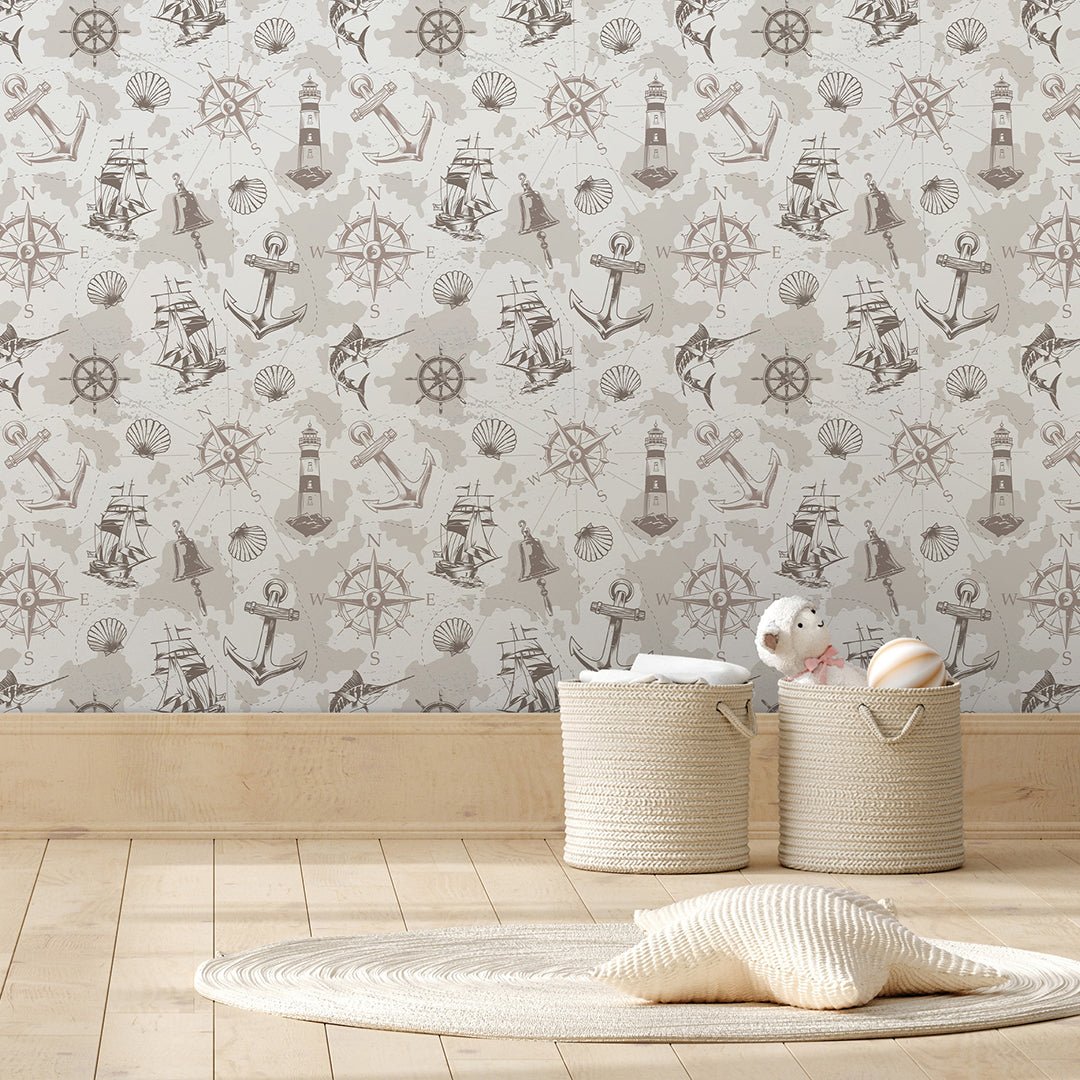 Beige Marine Map Wallpaper A090