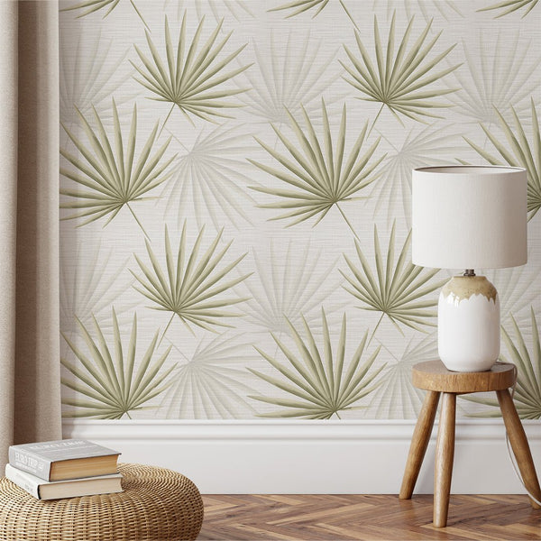 Green Palm Leaves Grasscloth Wallpaper CG011 - CostaCover - Traditional Wallpaper - bathroom wallpaper - bedroom wallpaper - Decorative wallpaper