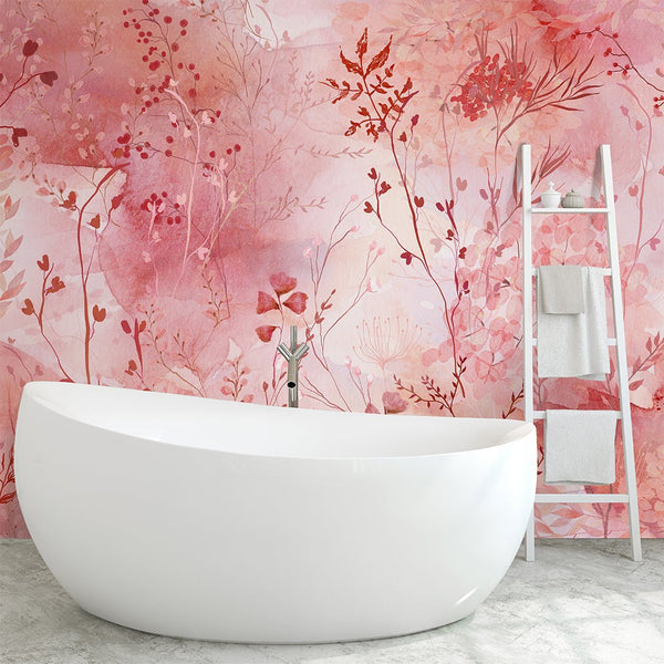 Red Pink Floral Wall Mural CCM148 - CostaCover - Peel and stick Removable Wallpaper - Abstract - abstract floral - abstract wallpaper