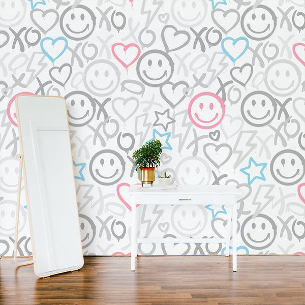 Pastel Smiley Face Graffiti Wallpaper W172