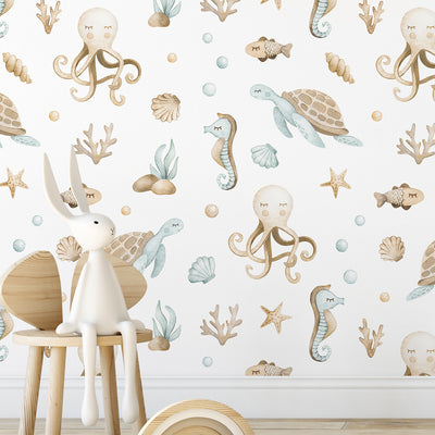 Beige Undersea World Wallpaper S098