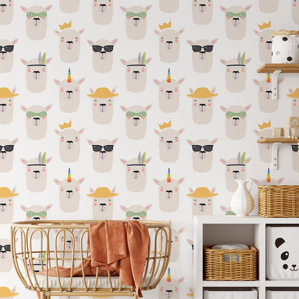 Cute Llamas Face Wallpaper CC194 - CostaCover - Peel and stick Removable Wallpaper - adhesive wallpaper - baby wall decor - Backsplash panels