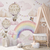 Rainbow & Hot Air Balloons Wall Mural WM065 - CostaCover - Peel and stick Removable Wallpaper - accent wallpaper - adhesive wallpaper - air balloon