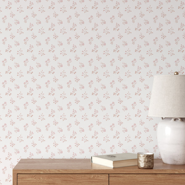 Blush Pink Farmhouse Floral Wallpaper CC370