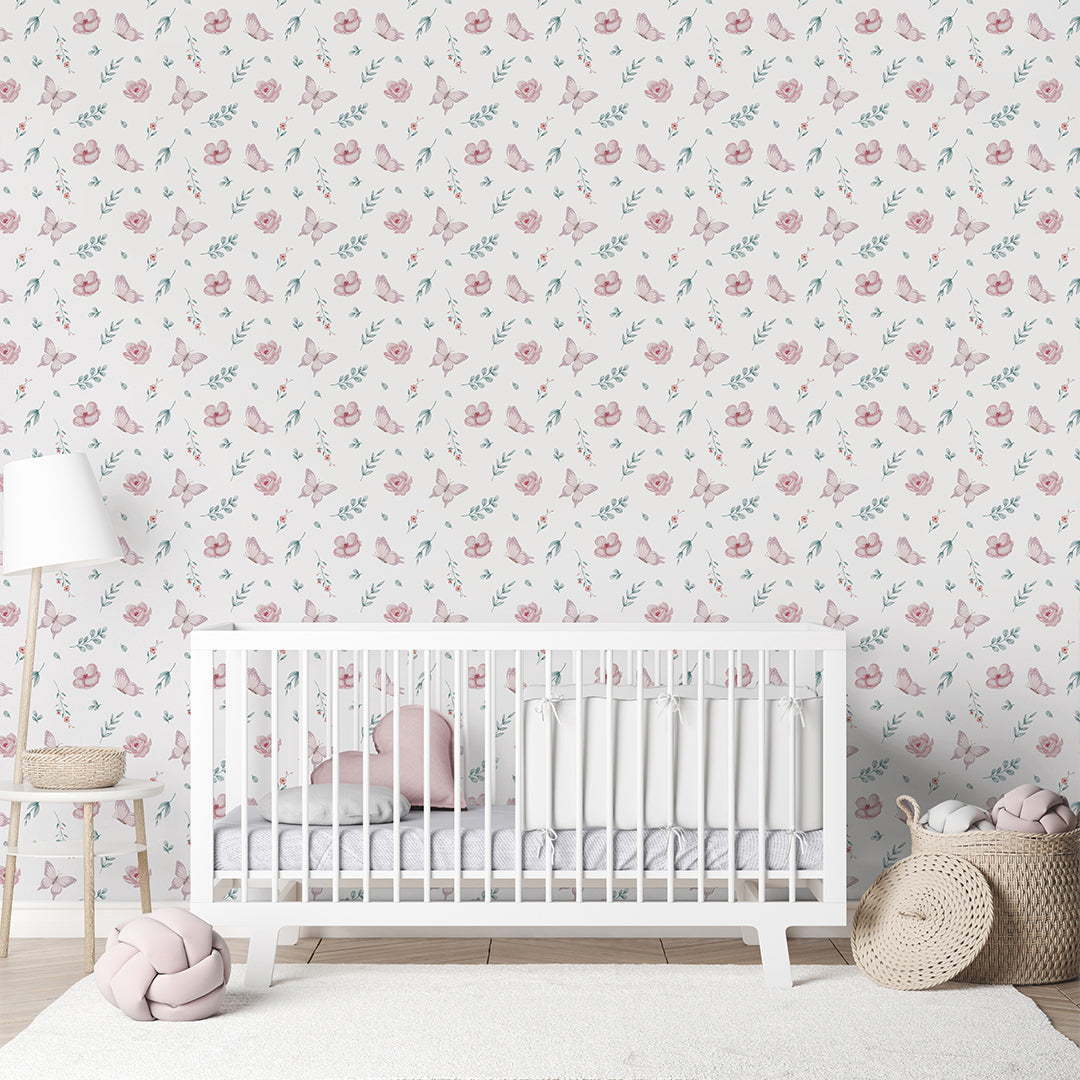 Tiny Floral Butterfly Wallpaper A051