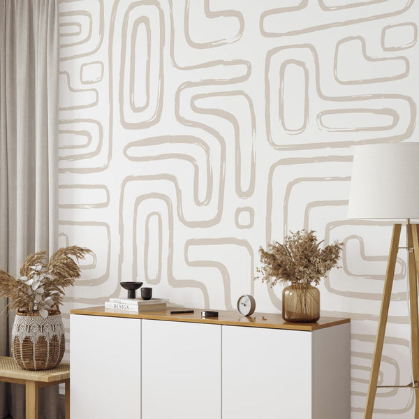 Beige Abstract Line Wallpaper W007 - CostaCover - Peel and stick Removable Wallpaper - abstract lines - adhesive wallpaper - bedroom interior