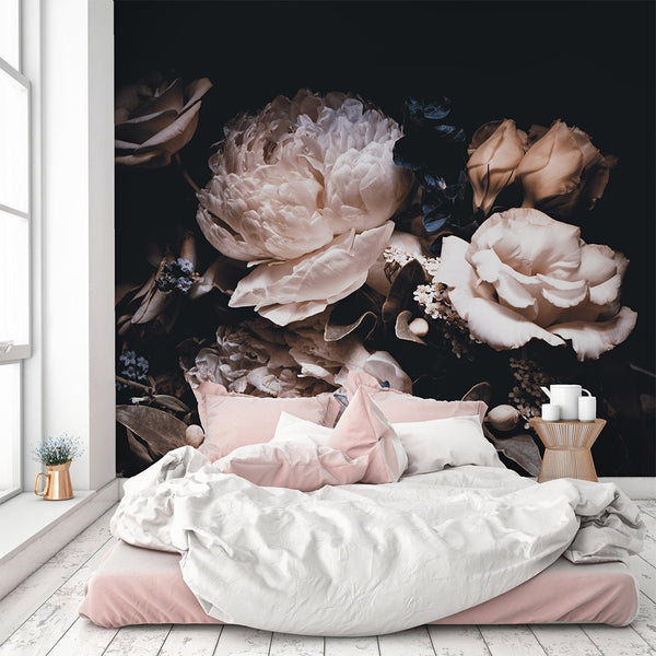 Dark Peonies Floral Wall Mural CCM163 - CostaCover - Peel and stick Removable Wallpaper - abstract floral - abstract wallpaper - accent wallpaper