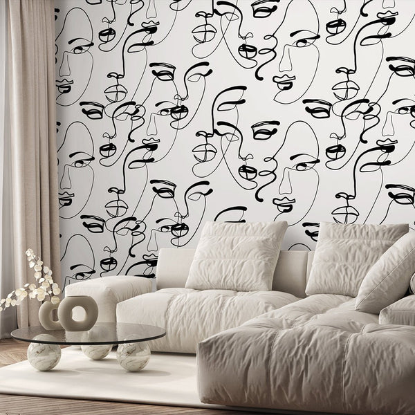 Black & White Female Faces Wallpaper A007 - CostaCover - Peel and stick Removable Wallpaper - about walls - Abstract - abstract lines