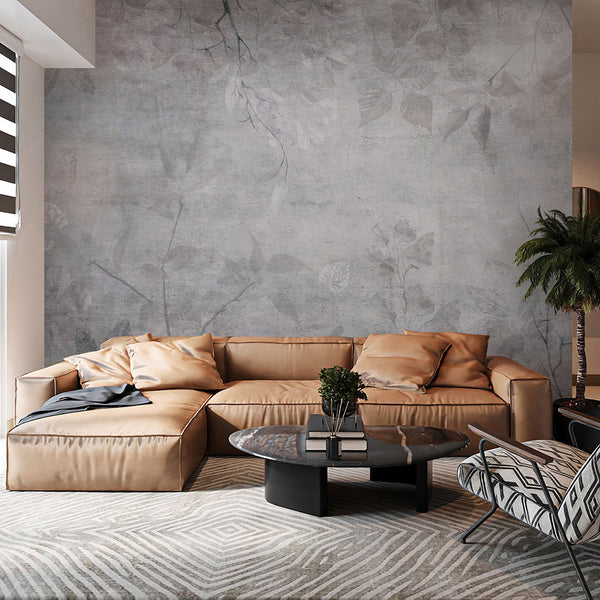 Gray Concrete Botanical Wall Mural AM178