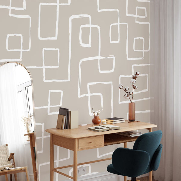 Beige White Abstract Line Wallpaper W015 - CostaCover - Peel and stick Removable Wallpaper - Abstract - abstract lines - abstract wallpaper