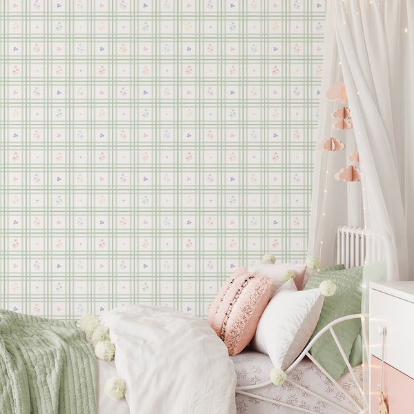 Green Plaid Floral Wallpaper L151