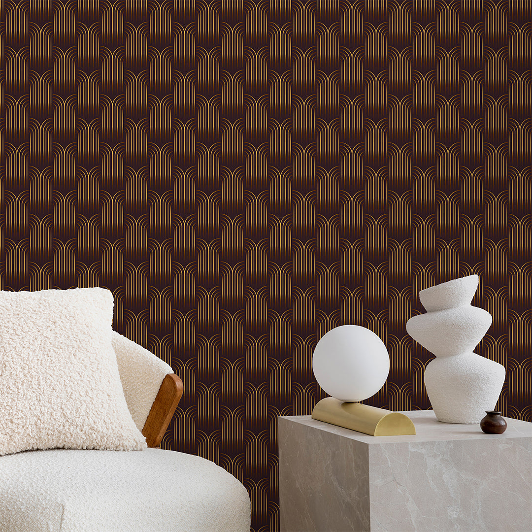 Burgundy Gold Effect Art Deco Wallpaper CC322