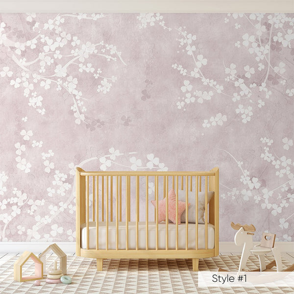 Pale Pink & Beige Sakura Wall Mural CCM152 - CostaCover - Peel and stick Removable Wallpaper - adhesive wallpaper - baby bedroom - bathroom wallpaper