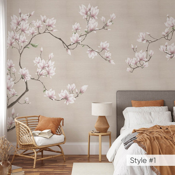 Blossom Sakura Grasscloth Wall Mural CG010 - CostaCover - Traditional Wallpaper - abstract wallpaper - bedroom wallpaper - beige wallpaper