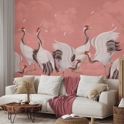 Pink Japanese Cranes Wall Mural WM108