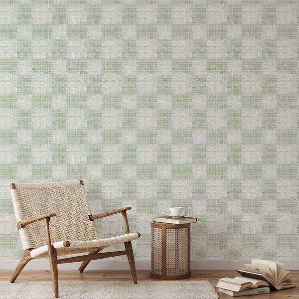 Soft Green Checker Grasscloth Wallpaper CG024 - CostaCover - Traditional Wallpaper - Abstract - Abstract Labyrinth Lines - abstract lines