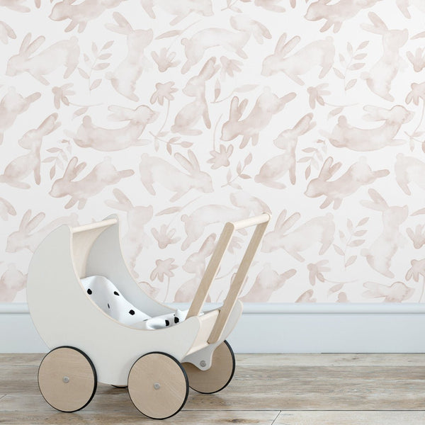 Beige Bunnies Nursery Wallpaper W167 - CostaCover-Peel and stick Removable Wallpaper-abstract wallpaper-accent wallpaper-adhesive wallpaper