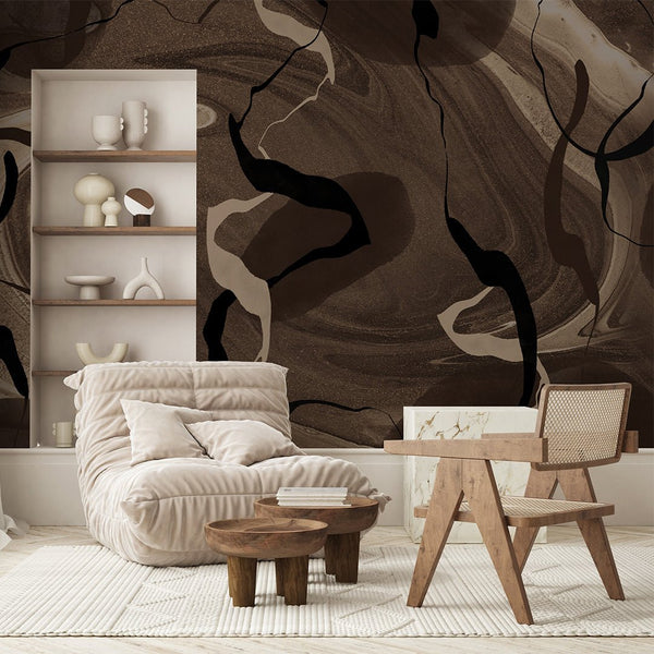 Dark Brown Abstract Wall Mural AM058 - CostaCover - Peel and stick Removable Wallpaper - about walls - Abstract - Abstract Labyrinth Lines