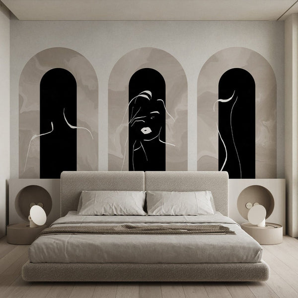 Beige Arches & Girl Lines Wall Mural AM059 - CostaCover - Peel and stick Removable Wallpaper - about walls - Abstract - abstract arches
