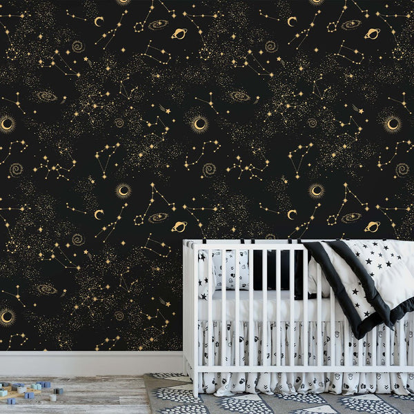 Black Starry Night Wallpaper W169 - CostaCover - Peel and stick Removable Wallpaper - abstract wall art - abstract wallpaper - accent wallpaper