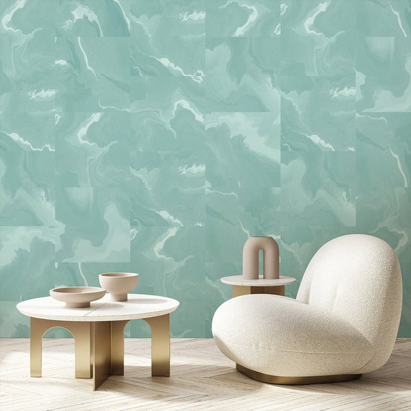 Mint Marble Squares Wall Mural AM034 - CostaCover - Peel and stick Removable Wallpaper - about walls - Abstract - abstract lines